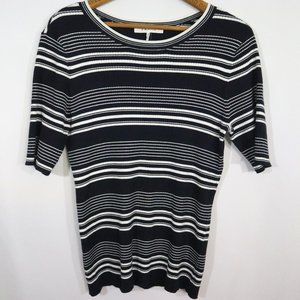 FRAME Panel Striped Rib-Knit Tee Navy